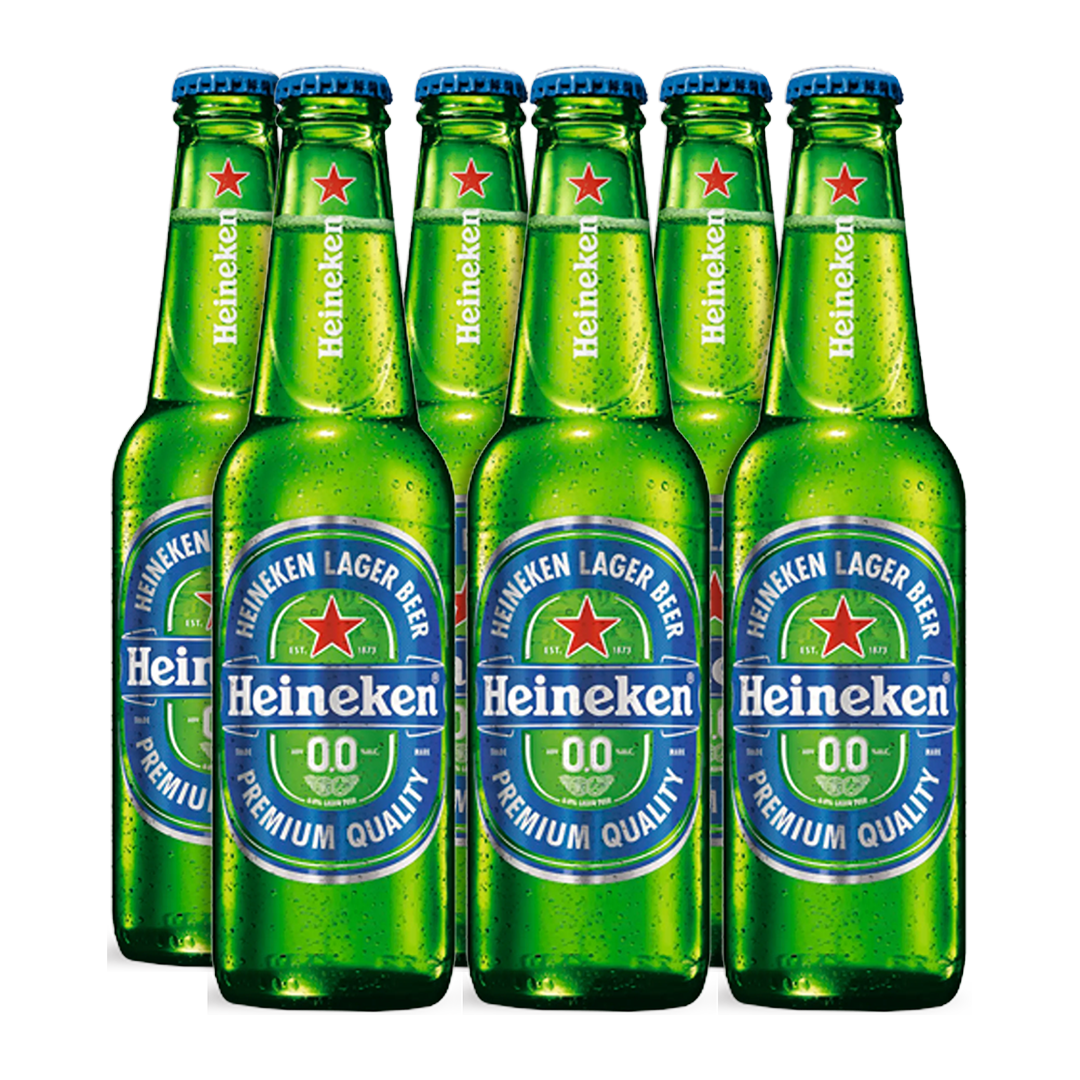 Six Pack Cerveza Heineken 0.0 en botella.